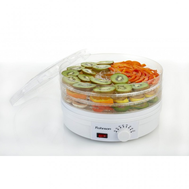 Deshidrator de alimente Rohnson R291, 245W, 5 tavi, tava 2.5cm x ø32cm, 35-70 °C, ventilator, protectie supraincalzire .46dB Deshidrator de alimente Rohnson R291, 245W, 5 tavi, tava 2.5cm x ø32cm, 35-70 °C, ventilator, protectie supraincalzire .46dB