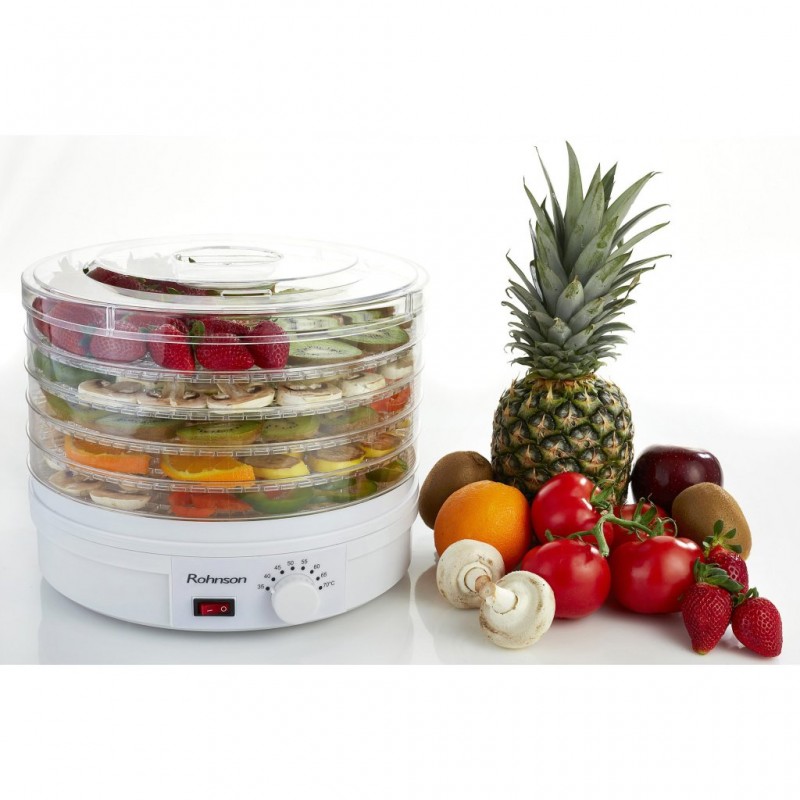 Deshidrator de alimente Rohnson R291, 245W, 5 tavi, tava 2.5cm x ø32cm, 35-70 °C, ventilator, protectie supraincalzire .46dB Deshidrator de alimente Rohnson R291, 245W, 5 tavi, tava 2.5cm x ø32cm, 35-70 °C, ventilator, protectie supraincalzire .46dB