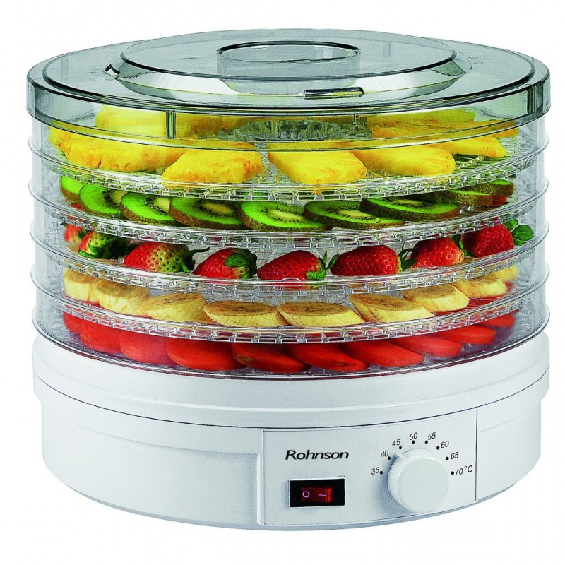 Deshidrator de alimente Rohnson R291, 245W, 5 tavi, tava 2.5cm x ø32cm, 35-70 °C, ventilator, protectie supraincalzire .46dB Deshidrator de alimente Rohnson R291, 245W, 5 tavi, tava 2.5cm x ø32cm, 35-70 °C, ventilator, protectie supraincalzire .46dB