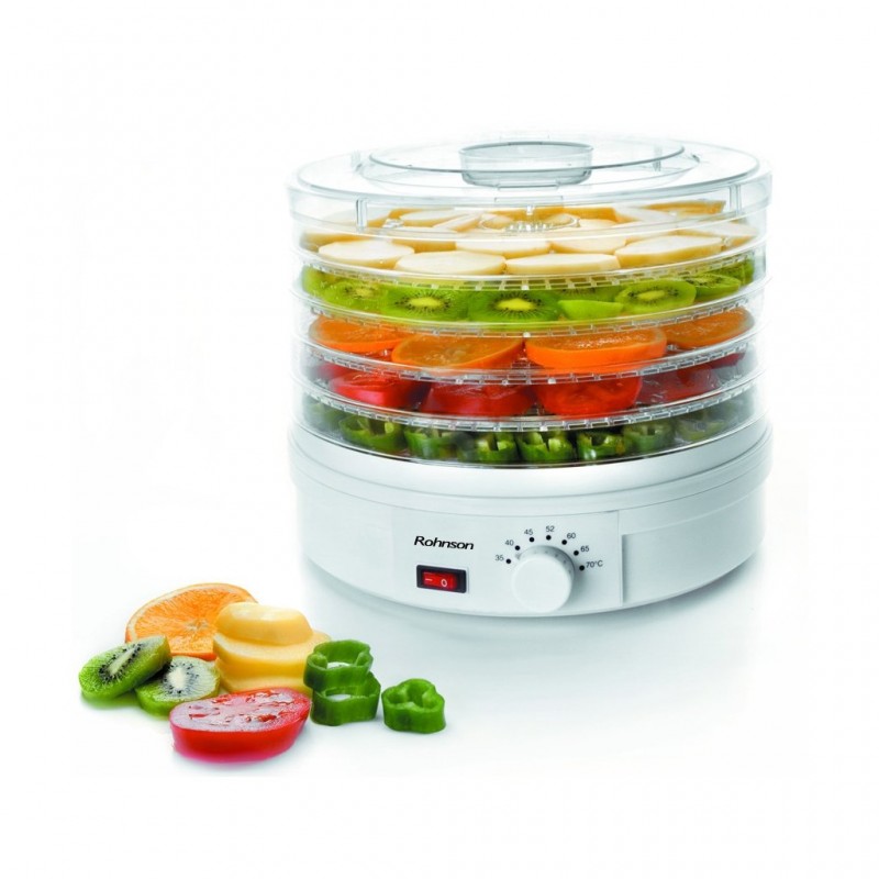 Deshidrator de alimente Rohnson R291, 245W, 5 tavi, tava 2.5cm x ø32cm, 35-70 °C, ventilator, protectie supraincalzire .46dB Deshidrator de alimente Rohnson R291, 245W, 5 tavi, tava 2.5cm x ø32cm, 35-70 °C, ventilator, protectie supraincalzire .46dB