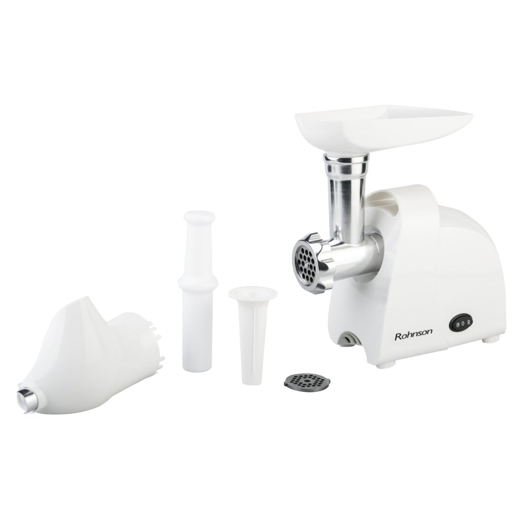Mașină de tocat carne Rohnson R549, 1500W, capacitate tocare 1,2 kg/ min, functie reverse, 2 site metalice, accesoriu pentru suc de rosii, 85 dB