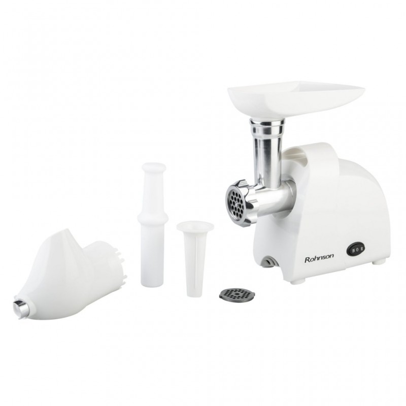 Mașină de tocat carne Rohnson R549, 1500W, capacitate tocare 1,2 kg/ min, functie reverse, 2 site metalice, accesoriu pentru suc de rosii, 85 dB