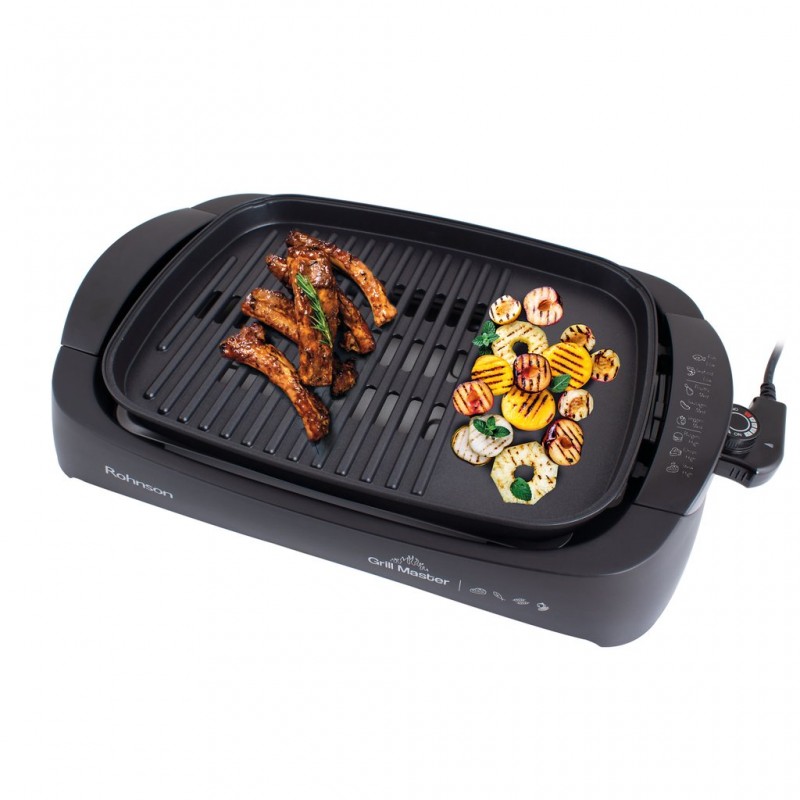 Gratar electric cu capac, Rohnson R2525 Grill Master, 2200W, 30 x 40 cm, termostat detasabil, placa detasabila antiaderenta, tava de picurare, protectie la supraincalzire, termostat detasabil, negru Gratar electric cu capac, Rohnson R2525 Grill Master, 2200W, 30 x 40 cm, termostat detasabil, placa detasabila antiaderenta, tava de picurare, protectie la supraincalzire, termostat detasabil, negru
