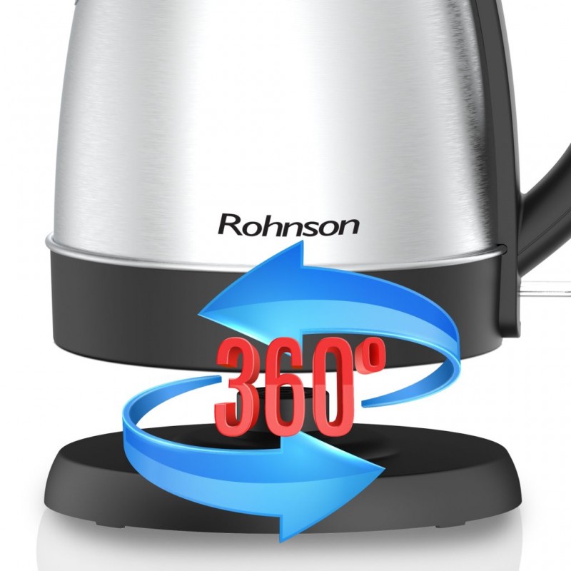 Fierbator electric Rohnson R7621,1800W, 1,2 L, baza rotunda pivotanta 360°, oprire automata, protectie supraincalzire, inox