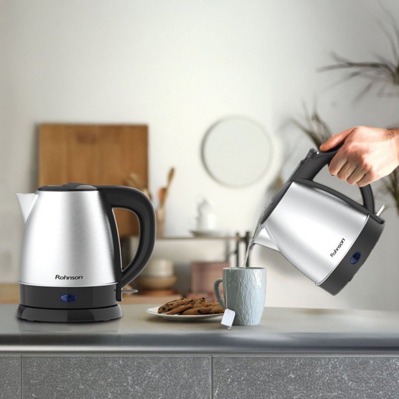 Fierbator electric Rohnson R7621,1800W, 1,2 L, baza rotunda pivotanta 360°, oprire automata, protectie supraincalzire, inox