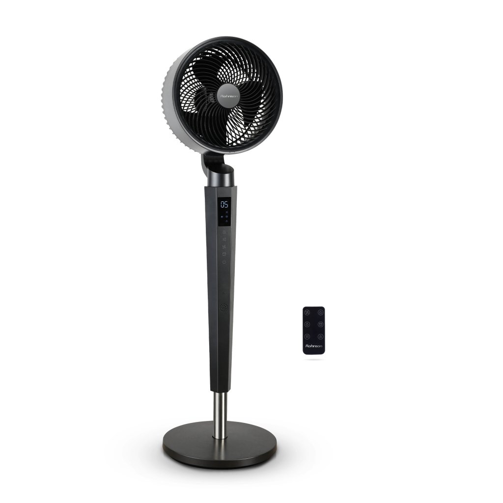Ventilator cu picior, Rohnson R8550, telecomanda, 40W, 23cm, 24 trepte de viteza, inaltime reglabila , oscilare la 90°, Timer pana la 12h, Negru