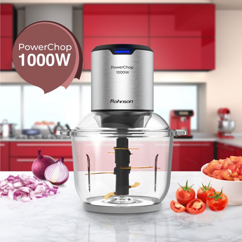 Chopper Rohnson R5111 PowerChop, 1000W, 2L, bol sticla, 2 viteze, 6 cuțite de titan Chopper Rohnson R5111 PowerChop, 1000W, 2L, bol sticla, 2 viteze, 6 cuțite de titan
