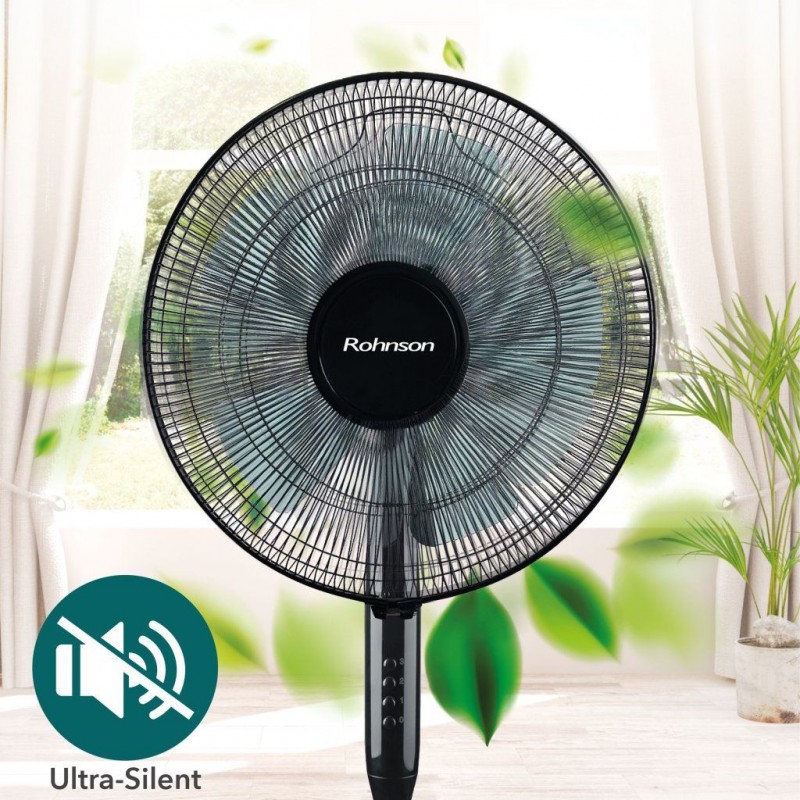Ventilator cu picior Rohnson R8115, putere 45W, 40cm diametru, 3 lame, 3 setari viteza, oscilare 80 ͦ, inaltime reglabila, baza stabila