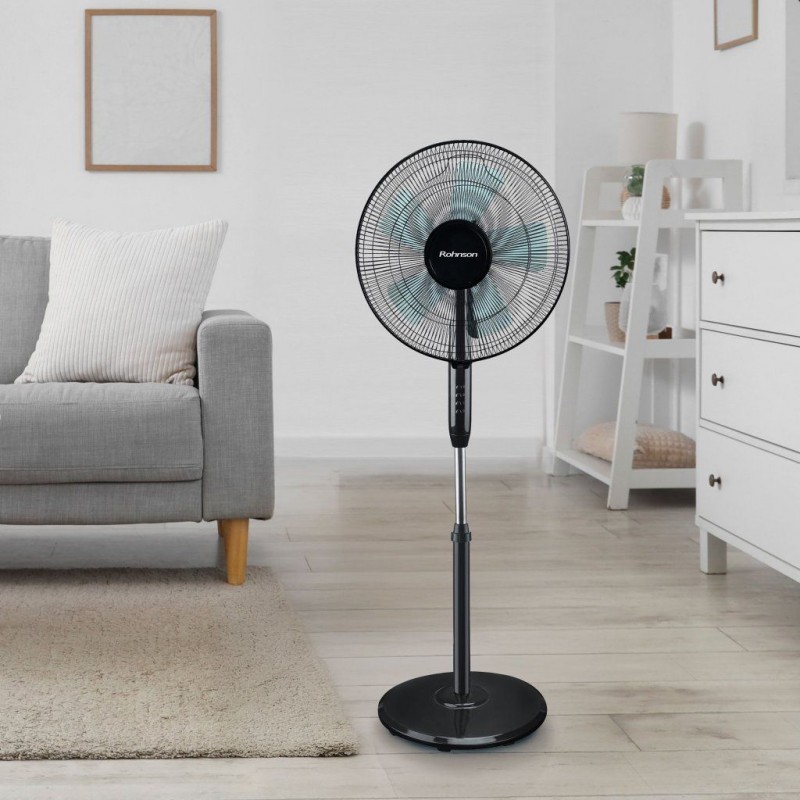 Ventilator cu picior Rohnson R8115, putere 45W, 40cm diametru, 3 lame, 3 setari viteza, oscilare 80 ͦ, inaltime reglabila, baza stabila