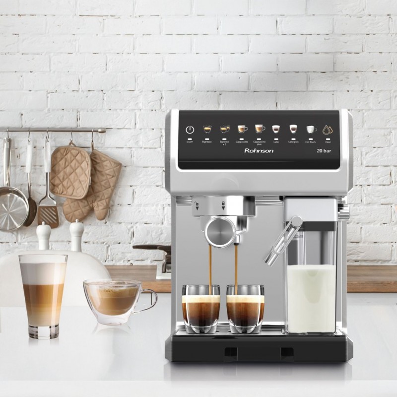 Espressor automat Rohnson R98080, 1350W, pompa italiana ULKA 20 bar,panou tactil LED,sistem ERP, sistem automat spumare lapte, sistem control temperatura ,75dB Espressor automat Rohnson R98080, 1350W, pompa italiana ULKA 20 bar,panou tactil LED,sistem ERP, sistem automat spumare lapte, sistem control temperatura ,75dB
