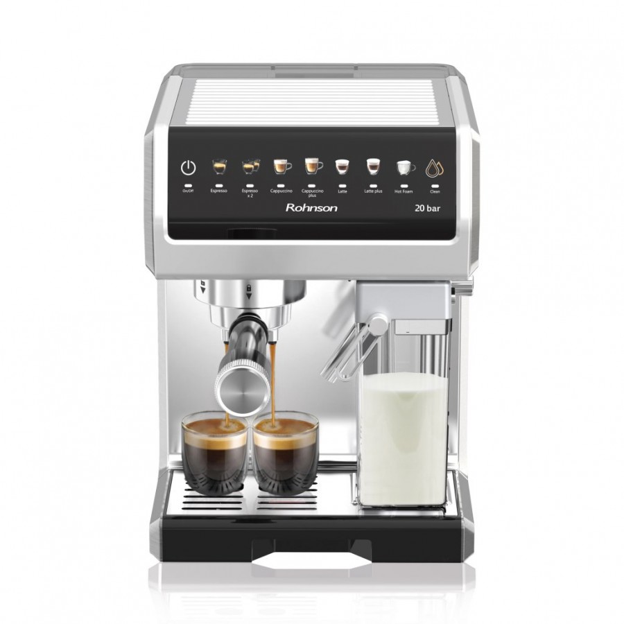 Espressor automat Rohnson R98080, 1350W, pompa italiana ULKA 20 bar,panou tactil LED,sistem ERP, sistem automat spumare lapte, sistem control temperatura ,75dB