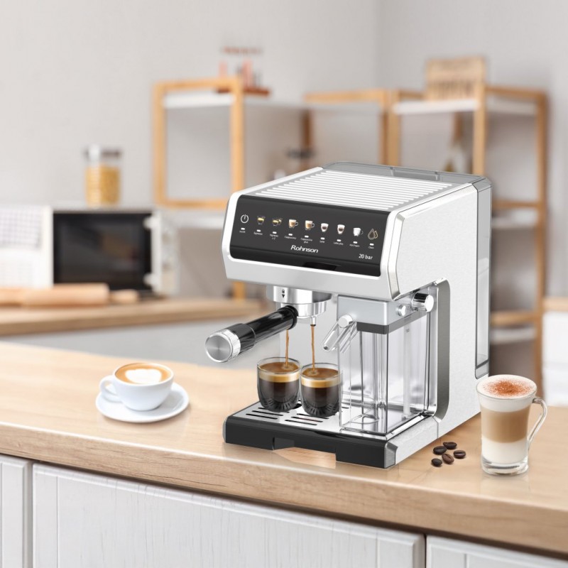Espressor automat Rohnson R98080, 1350W, pompa italiana ULKA 20 bar,panou tactil LED,sistem ERP, sistem automat spumare lapte, sistem control temperatura ,75dB Espressor automat Rohnson R98080, 1350W, pompa italiana ULKA 20 bar,panou tactil LED,sistem ERP, sistem automat spumare lapte, sistem control temperatura ,75dB