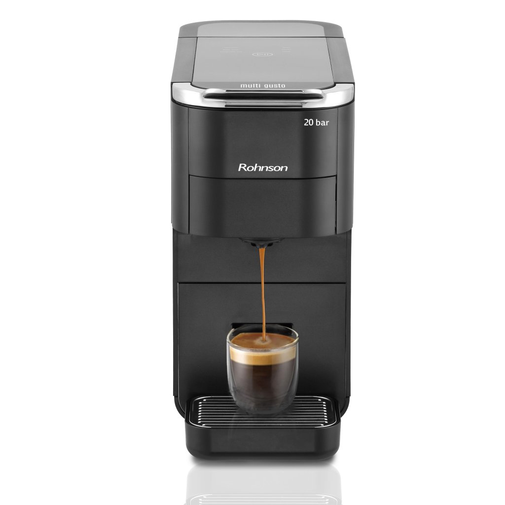 Espressor extra slim manual 2 in 1 (capsule, cafea macinata), Rohnson R98055, 1.545 W, 20 bar, 1.5 L, 7 niveluri cantitate cafea, ERP, oprire automata