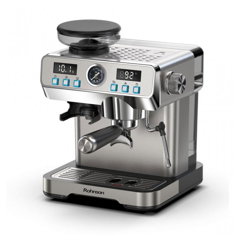 Espressor  cu râșniță 2 în 1 Rohnson R98150,1350W, cafea boabe, putere macinare 120W,2L, 20bar,tactil ,77dB, sistem control temperatura NTC, 20 nivele macinare Espressor  cu râșniță 2 în 1 Rohnson R98150,1350W, cafea boabe, putere macinare 120W,2L, 20bar,tactil ,77dB, sistem control temperatura NTC, 20 nivele macinare