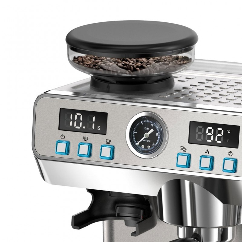 Espressor  cu râșniță 2 în 1 Rohnson R98150,1350W, cafea boabe, putere macinare 120W,2L, 20bar,tactil ,77dB, sistem control temperatura NTC, 20 nivele macinare Espressor  cu râșniță 2 în 1 Rohnson R98150,1350W, cafea boabe, putere macinare 120W,2L, 20bar,tactil ,77dB, sistem control temperatura NTC, 20 nivele macinare