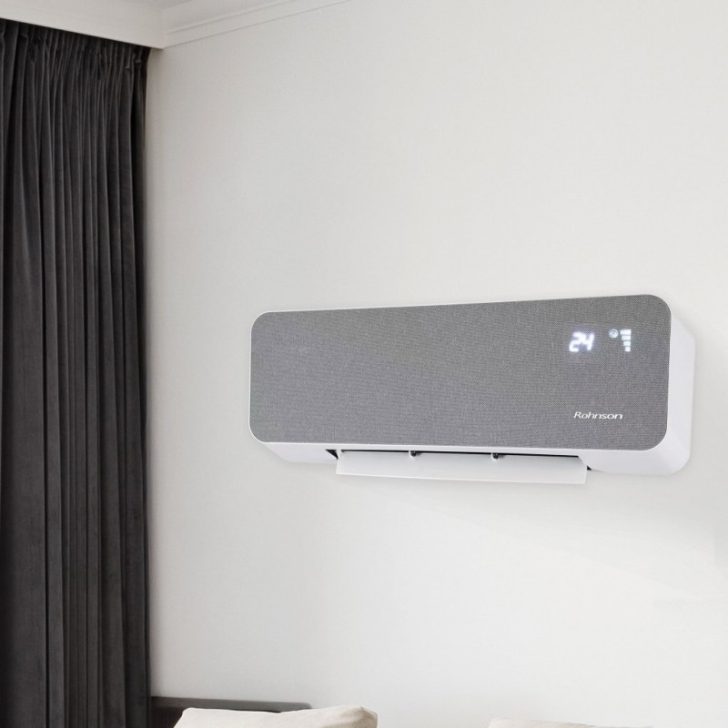 Aeroterma de perete PTC, Rohnson R6068, 2000W, 2 Trepte de Incalzire, 22 m², LED Touch Panel, Temporizator,  telecomanda, protectie importiva supraincalzirii, accesorii de montaj incluse, Gri
