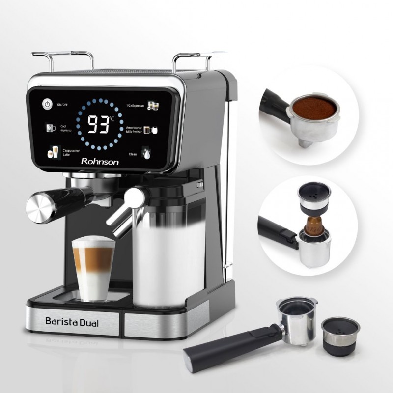Espressor automat Rohnson R98082, espresso și cappuccino Hot & Cold Barista Dual,1350W,20 bar,tactil,sistem ERP, sistem automat spumare lapte Espressor automat Rohnson R98082, espresso și cappuccino Hot & Cold Barista Dual,1350W,20 bar,tactil,sistem ERP, sistem automat spumare lapte