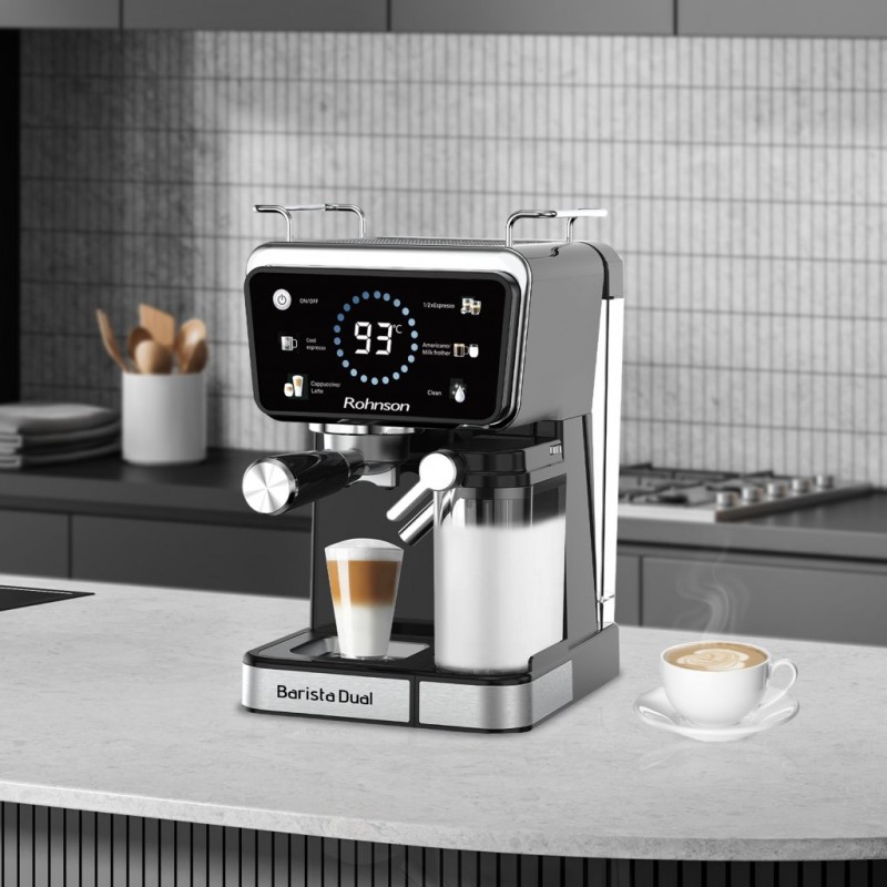 Espressor automat Rohnson R98082, espresso și cappuccino Hot & Cold Barista Dual,1350W,20 bar,tactil,sistem ERP, sistem automat spumare lapte Espressor automat Rohnson R98082, espresso și cappuccino Hot & Cold Barista Dual,1350W,20 bar,tactil,sistem ERP, sistem automat spumare lapte