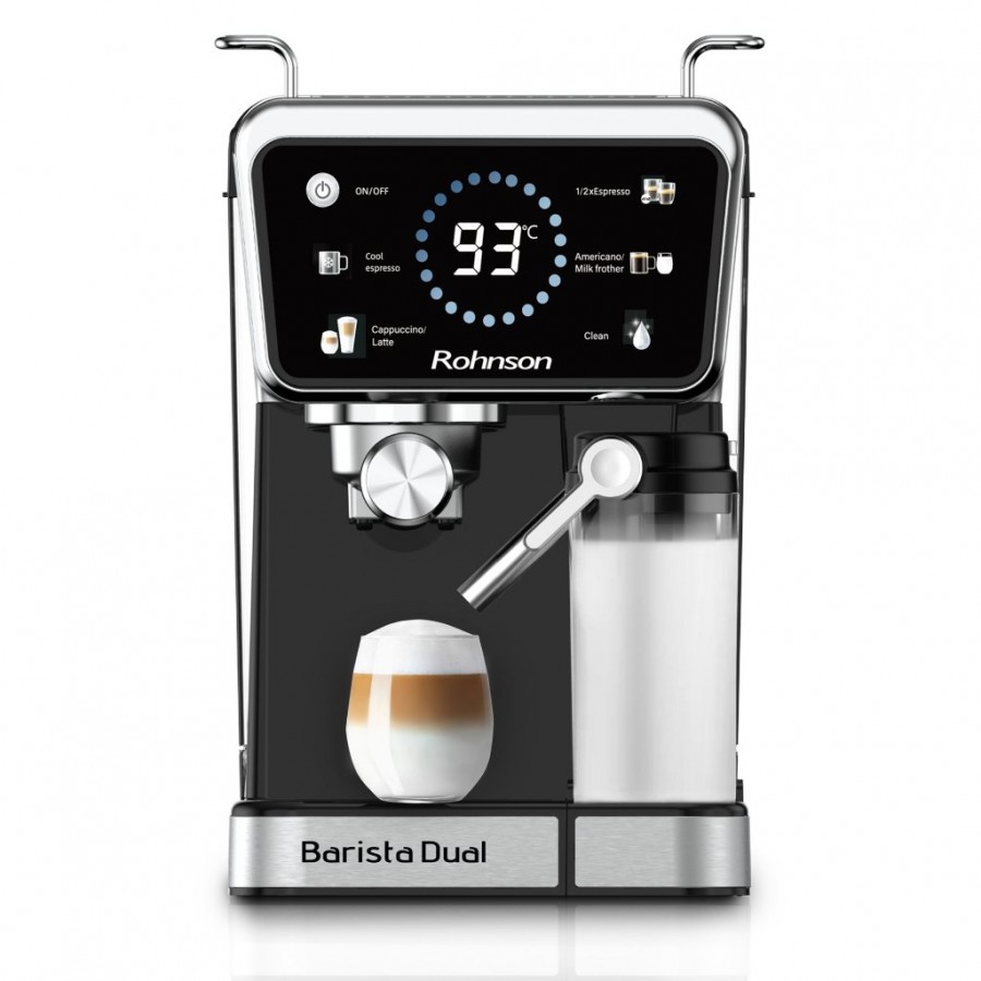 Espressor automat Rohnson R98082, espresso și cappuccino Hot & Cold Barista Dual,1350W,20 bar,tactil,sistem ERP, sistem automat spumare lapte