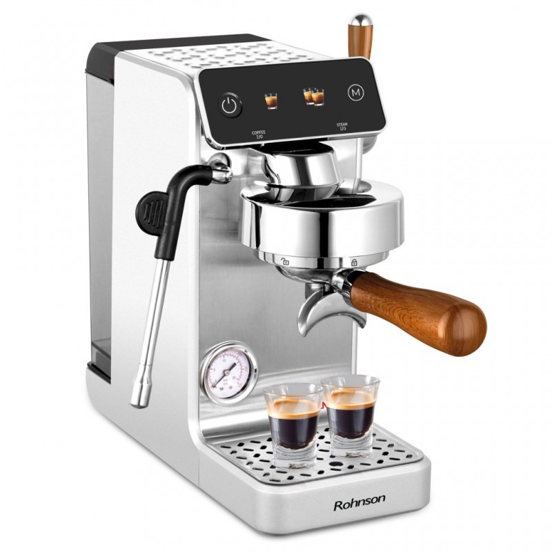 Espressor profesional Rohnson R98300 Suprema, 2700W, 1.2L, pompa italiana ULKA 20 bar,maneta otel 58mm, panou tactil LED,sistem ERP, sistem control temperatura ,metalic,75dB