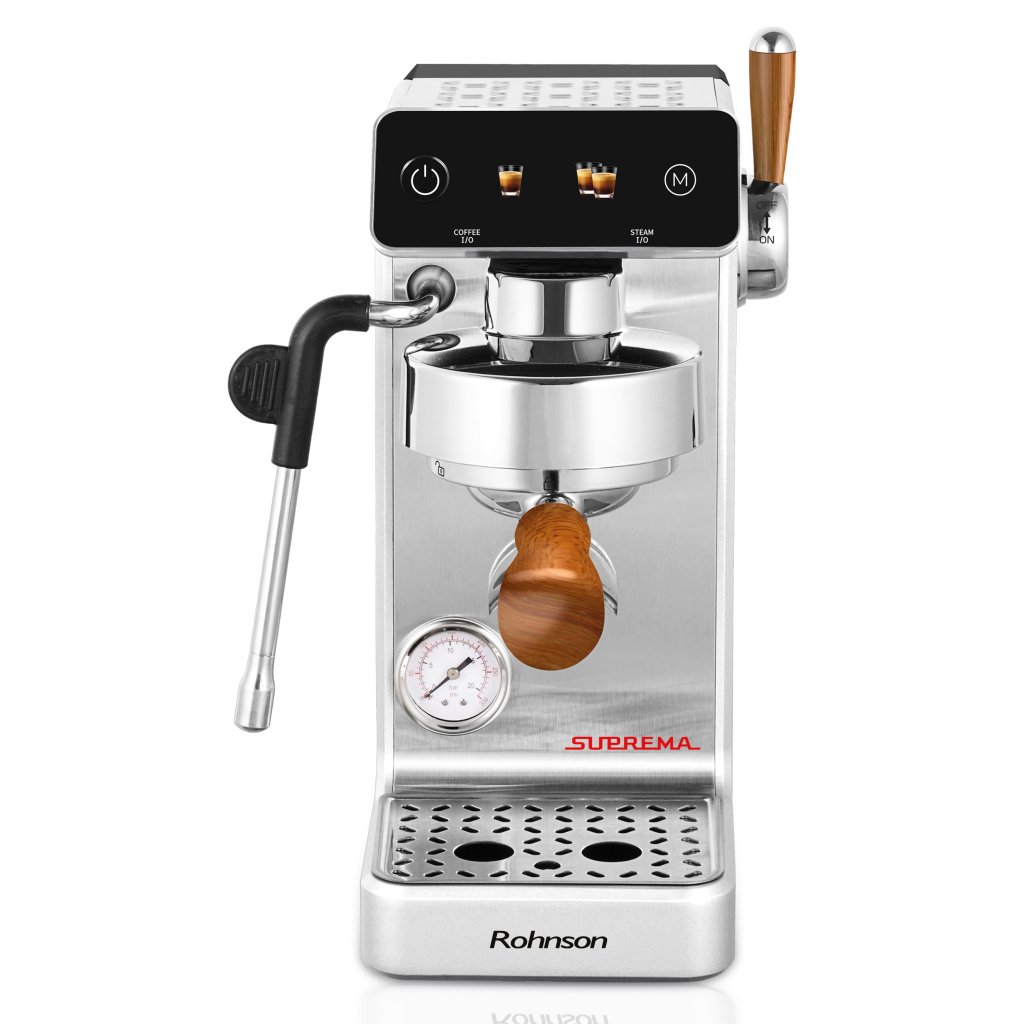 Espressor profesional Rohnson R98300 Suprema, 2700W, 1.2L, pompa italiana ULKA 20 bar,maneta otel 58mm, panou tactil LED,sistem ERP, sistem control