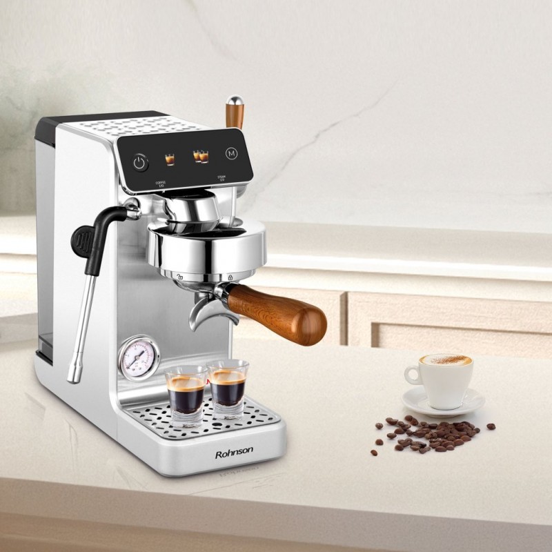 Espressor profesional Rohnson R98300 Suprema, 2700W, 1.2L, pompa italiana ULKA 20 bar,maneta otel 58mm, panou tactil LED,sistem ERP, sistem control temperatura ,metalic,75dB
