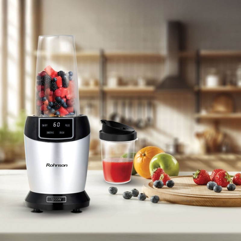 Blender Smoothie, Rohnson R599 Nutrimax, 1200W, 1 x recipient 700 ml, 1 x recipient 500 ml, capac, 6 lame titan, picioare antiderapante Blender Smoothie, Rohnson R599 Nutrimax, 1200W, 1 x recipient 700 ml, 1 x recipient 500 ml, capac, 6 lame titan, picioare antiderapante