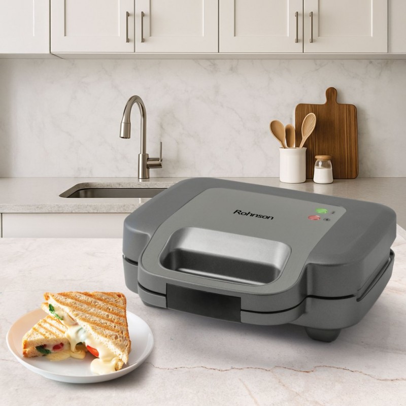 Sandwich maker Rohnson R2348, 1000W, termostat,placi detasabile si antiaderente 26,8 x 14,5 cm, picioare antialunecare, protectie la supraincalzire