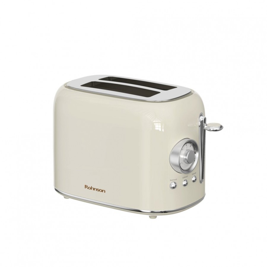 Toaster Rohnson R2217 Caramel, 800W, 2 sloturi, 7 trepte, dezghetare, incalzire,  anulare, centrare automata a painii , tava firimituri, oprire automata, protecție la supraîncălzire, depozitare cablu, culoare crem