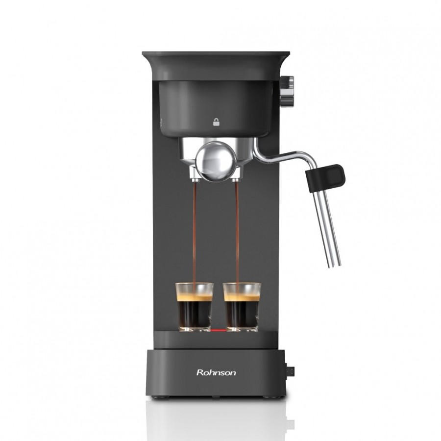 Espressor extra slim manual Rohnson R98026, 1400 W, 20 bar, 0.8 L,sistem detratare, ERP, oprire automata, negru, 70db