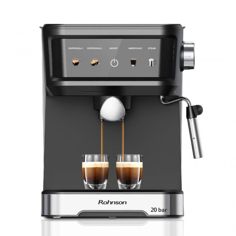 Espressor manual Rohnson R98035, 20 bari, 850 W, 1,5 L, protectie la supraincalzire si suprapresiune, ERP, NTC, PID, display LED, negru Espressor manual Rohnson R98035, 20 bari, 850 W, 1,5 L, protectie la supraincalzire si suprapresiune, ERP, NTC, PID, display LED, negru
