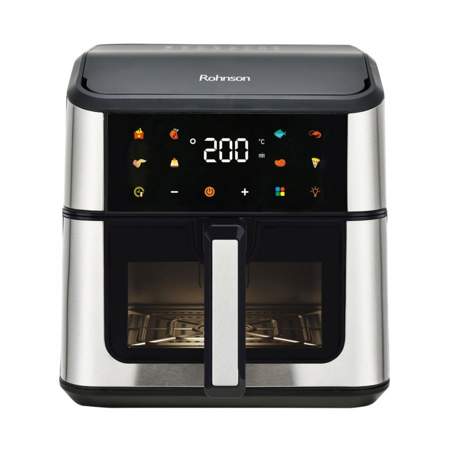 Friteuza cu aer cald Rohnson R2874, 1500W, 8 L, Panou tactil digital LED, 8 programe automate, timer 60 min, 80-200 ° C, maner termoizolat, protectie supraincalzire, oprire automata, vizor de sticlă Friteuza cu aer cald Rohnson R2874, 1500W, 8 L, Panou tactil digital LED, 8 programe automate, timer 60 min, 80-200 ° C, maner termoizolat, protectie supraincalzire, oprire automata, vizor de sticlă