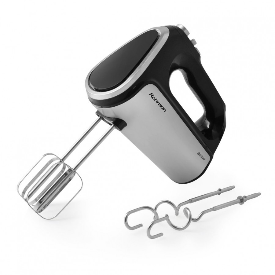 Mixer de mana Rohnson R5518, 800 W, 5  trepte viteze plus functia Turbo, functie pornire lenta  la 350 rpm,negru cu argintiu