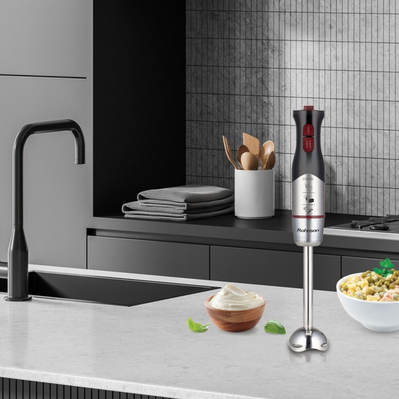 Mixer vertical Rohnson R5798, 1000W, 15000 rpm,picior pasator inox,2 lame Titan, 2 module viteza , 75 dB