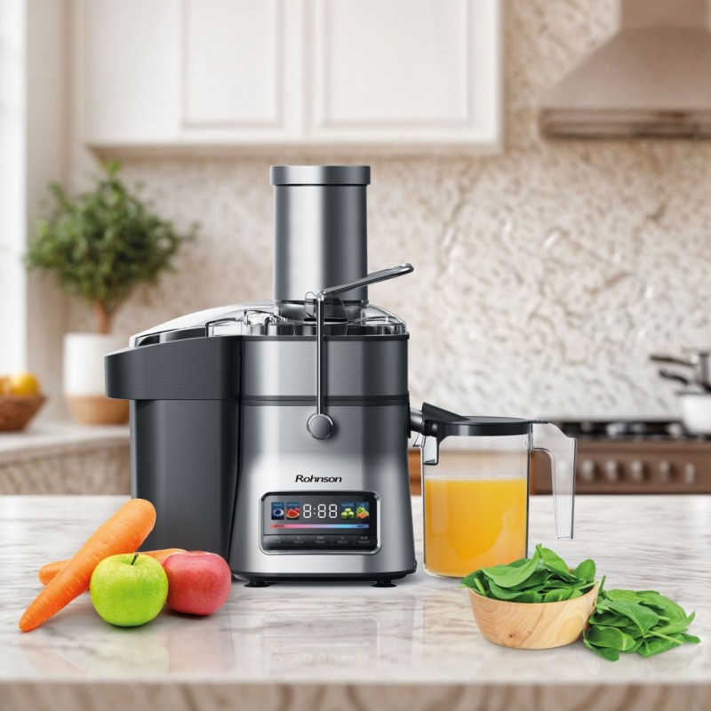 Storcator de fructe si legume , Rohnson R 4010 ,1500W, afisaj digital, Ø 84 mm, 7000-12000 rpm, recipient suc 1 L, 4 functii, 85 dB Storcator de fructe si legume , Rohnson R 4010 ,1500W, afisaj digital, Ø 84 mm, 7000-12000 rpm, recipient suc 1 L, 4 functii, 85 dB