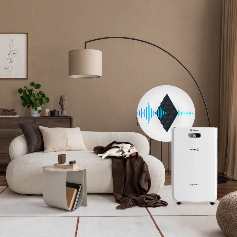 Dezumidificator de aer Rohnson R95020 GENIUS 20,WI-FI , functie de ionizare, 320 W, 120 m², 20 l/24h, Rezervor 6.5 l, 195 m³ / h, Temporizator 1-24 h,  Drenare continua, Oprire automata, Mod de uscare rufe Dezumidificator de aer Rohnson R95020 GENIUS 20,WI-FI , functie de ionizare, 320 W, 120 m², 20 l/24h, Rezervor 6.5 l, 195 m³ / h, Temporizator 1-24 h,  Drenare continua, Oprire automata, Mod de uscare rufe