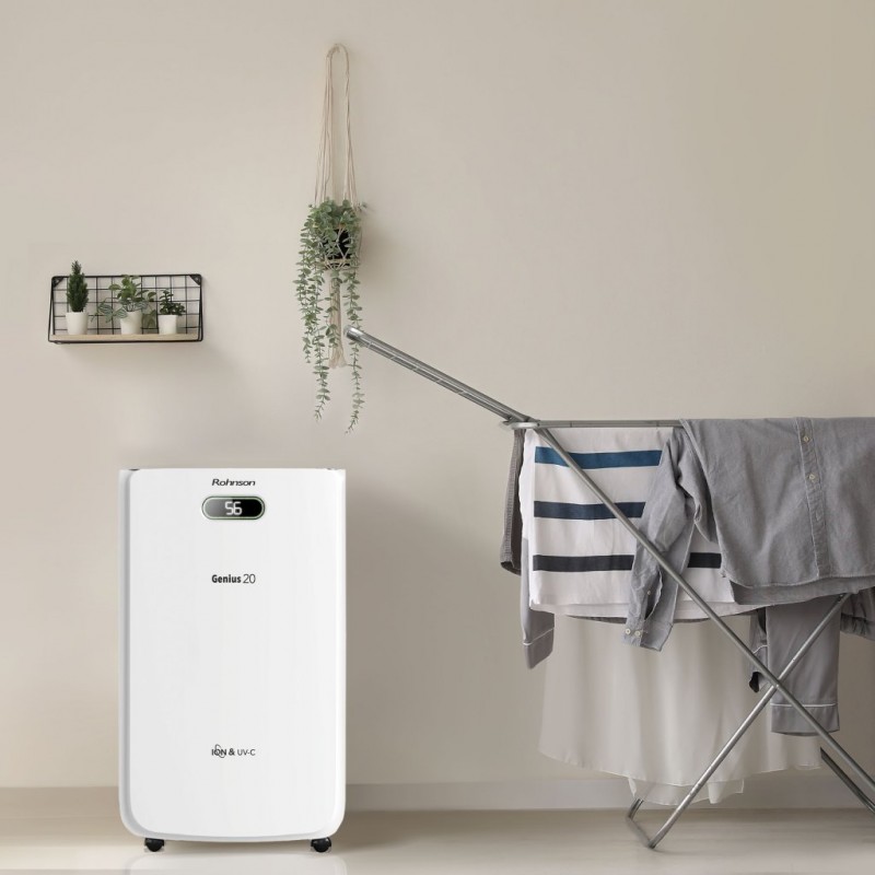 Dezumidificator de aer Rohnson R95020 GENIUS 20,WI-FI , functie de ionizare, 320 W, 120 m², 20 l/24h, Rezervor 6.5 l, 195 m³ / h, Temporizator 1-24 h,  Drenare continua, Oprire automata, Mod de uscare rufe Dezumidificator de aer Rohnson R95020 GENIUS 20,WI-FI , functie de ionizare, 320 W, 120 m², 20 l/24h, Rezervor 6.5 l, 195 m³ / h, Temporizator 1-24 h,  Drenare continua, Oprire automata, Mod de uscare rufe