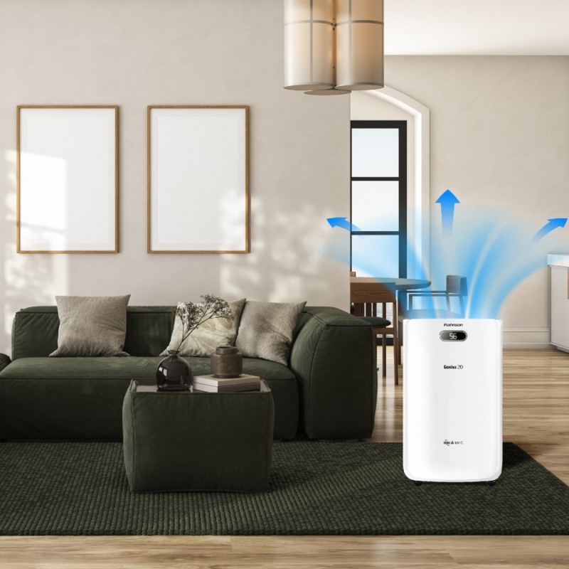 Dezumidificator de aer Rohnson R95020 GENIUS 20,WI-FI , functie de ionizare, 320 W, 120 m², 20 l/24h, Rezervor 6.5 l, 195 m³ / h, Temporizator 1-24 h,  Drenare continua, Oprire automata, Mod de uscare rufe Dezumidificator de aer Rohnson R95020 GENIUS 20,WI-FI , functie de ionizare, 320 W, 120 m², 20 l/24h, Rezervor 6.5 l, 195 m³ / h, Temporizator 1-24 h,  Drenare continua, Oprire automata, Mod de uscare rufe