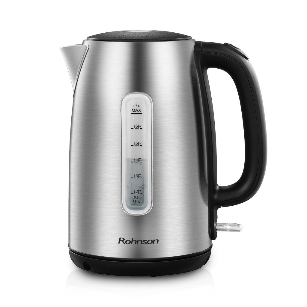 Fierbator Rohnson R7616, 2200 W, 1.7 l, baza rotativă la 360°, corp otel inoxidabil,filtru anticalcar detasabil, oprire automata ,Argintiu/Negru