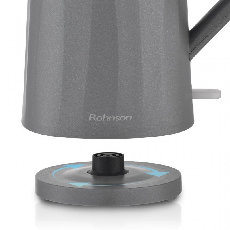 Fierbator electric Rohnson R7536, 1850-2200W, 1.7 l, baza rotativa, filtru anticalcar, protectie anti-fierbere uscata, indicator luminos pornire, oprire automata,gri
