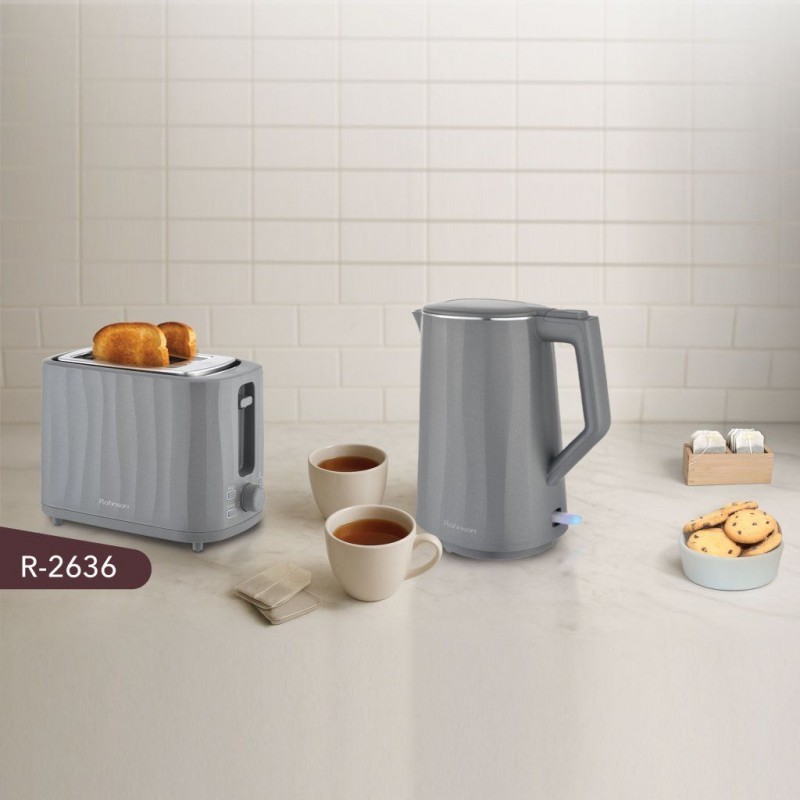 Fierbator electric Rohnson R7536, 1850-2200W, 1.7 l, baza rotativa, filtru anticalcar, protectie anti-fierbere uscata, indicator luminos pornire, oprire automata,gri