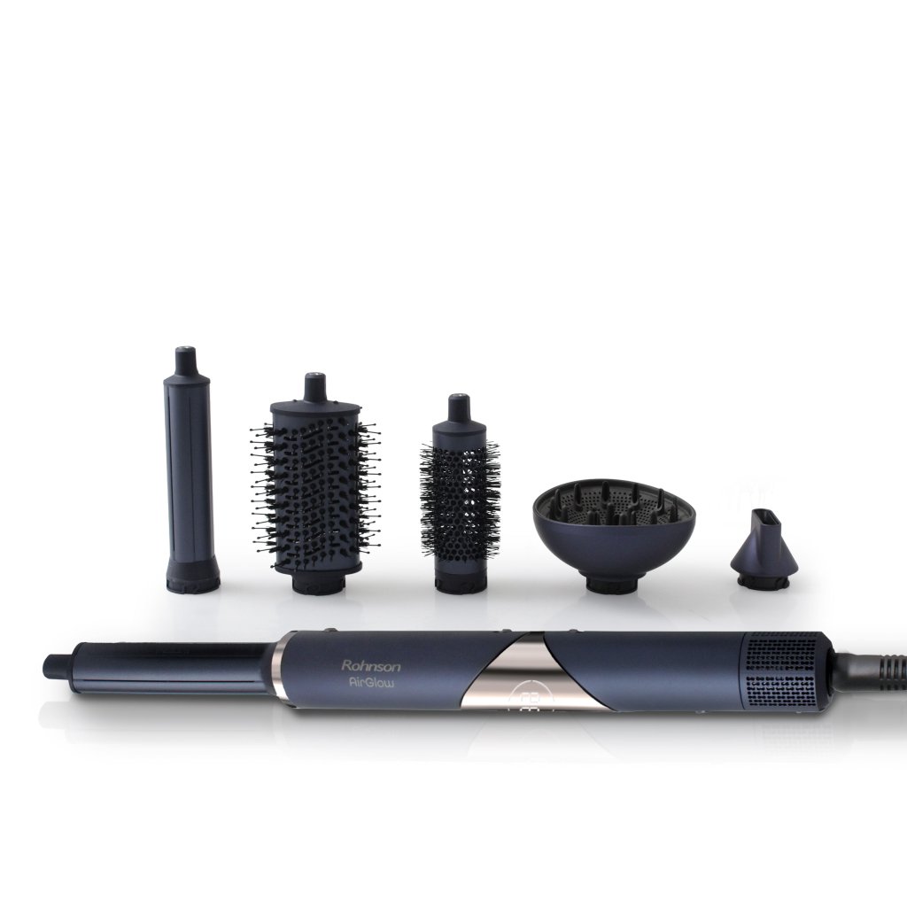 Uscător de păr multifunctional Rohnson R688 AirGlow, 1200-1400W, pliabil,afisaj LED ,6 accesorii invelis ceramic,ionizare ,5 moduri temperatura,3