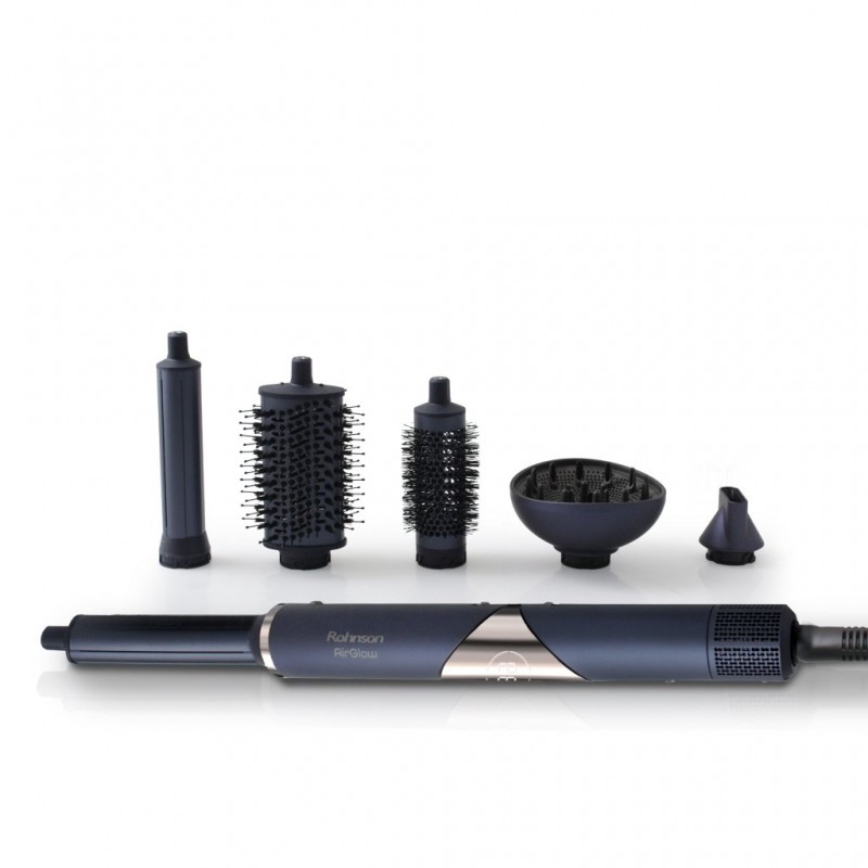 Uscător de păr multifunctional Rohnson R688 AirGlow, 1200-1400W, pliabil,afisaj LED ,6 accesorii invelis ceramic,ionizare ,5 moduri temperatura,3 trepte viteza,zgomot redus