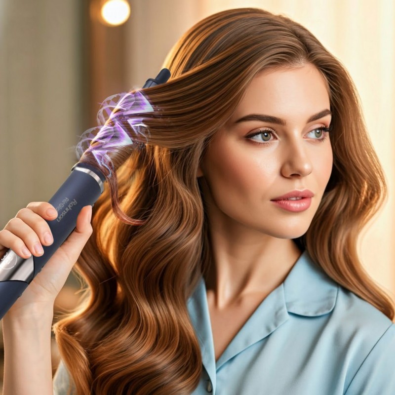 Uscător de păr multifunctional Rohnson R688 AirGlow, 1200-1400W, pliabil,afisaj LED ,6 accesorii invelis ceramic,ionizare ,5 moduri temperatura,3 trepte viteza,zgomot redus