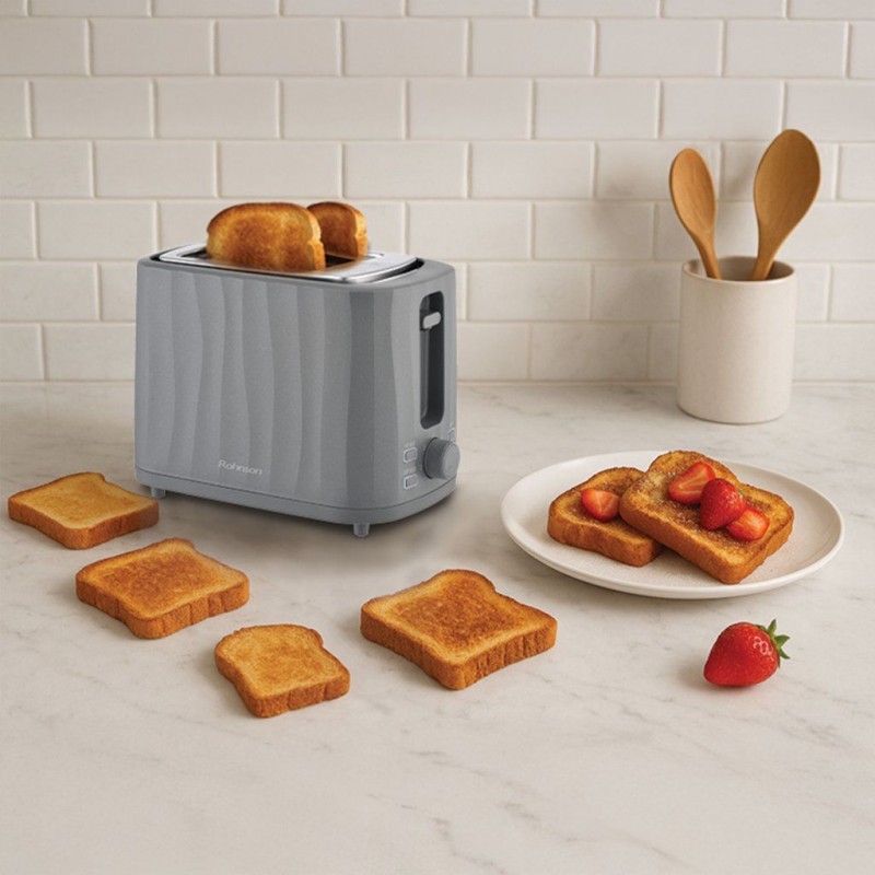 Prajitor paine Rohnson R2636, 930W, 2 sloturi, 7 trepte, decongelare, incalzire, anulare , tava firimituri, oprire automata, protecție la supraîncălzire, gri