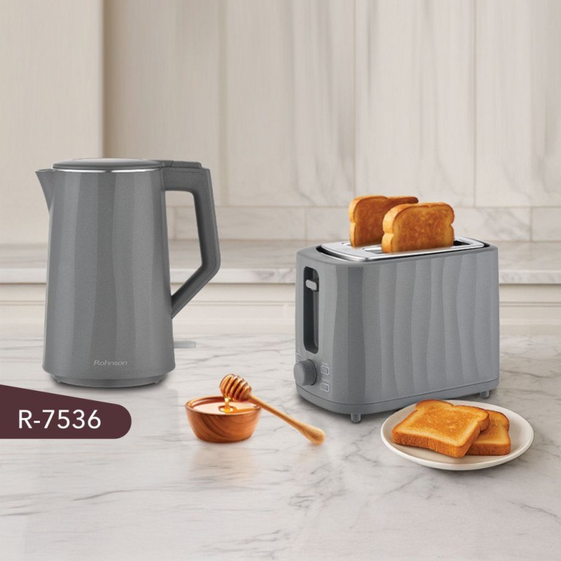 Prajitor paine Rohnson R2636, 930W, 2 sloturi, 7 trepte, decongelare, incalzire, anulare , tava firimituri, oprire automata, protecție la supraîncălzire, gri