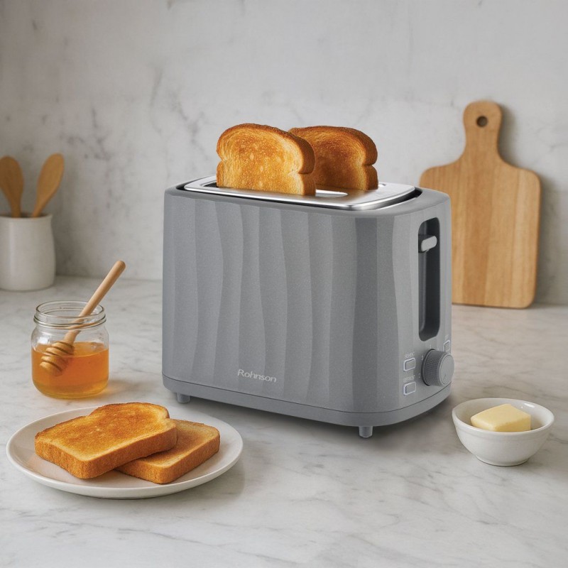 Prajitor paine Rohnson R2636, 930W, 2 sloturi, 7 trepte, decongelare, incalzire, anulare , tava firimituri, oprire automata, protecție la supraîncălzire, gri