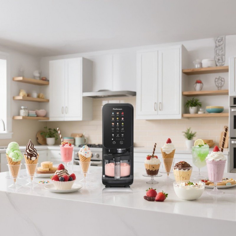 Aparat de înghețată și băuturi cu gheata Rohnson R5655 Velvet Creme,700W, 3x500 ml,9 moduri preparare, panou tactil,3 functii
