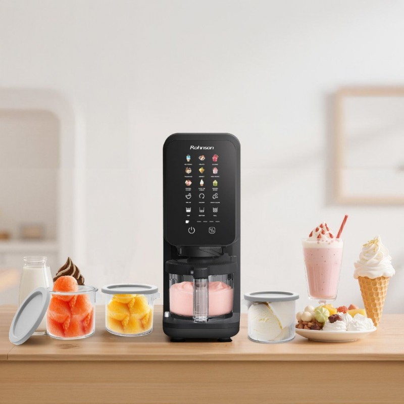 Aparat de înghețată și băuturi cu gheata Rohnson R5655 Velvet Creme,700W, 3x500 ml,9 moduri preparare, panou tactil,3 functii