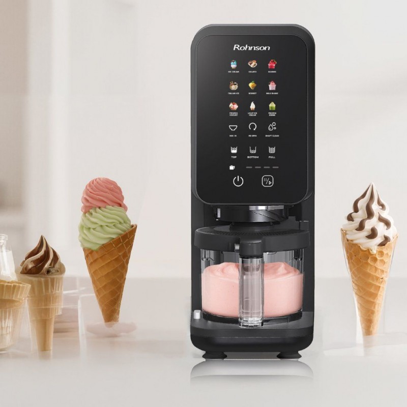 Aparat de înghețată și băuturi cu gheata Rohnson R5655 Velvet Creme,700W, 3x500 ml,9 moduri preparare, panou tactil,3 functii